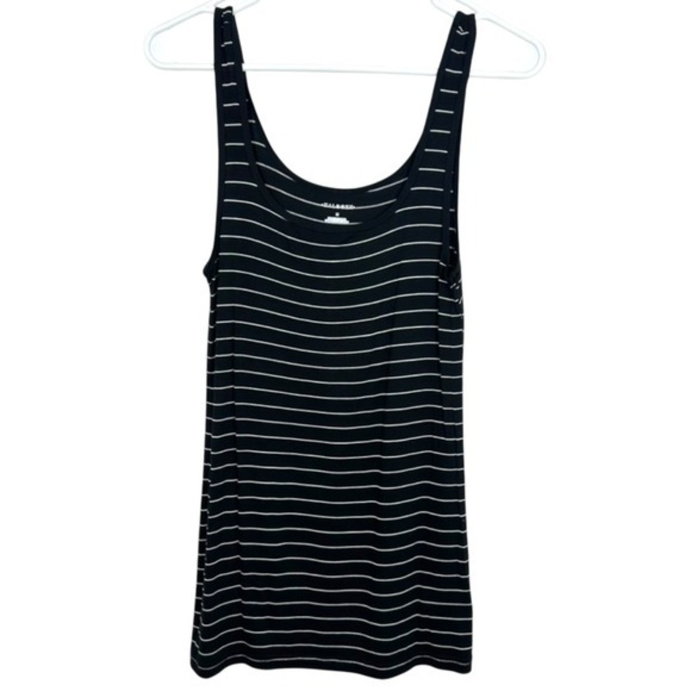 Halogen Black White Stripe Tank Top Medium Ribbed Rayon Spandex Stretch‎ Jersey